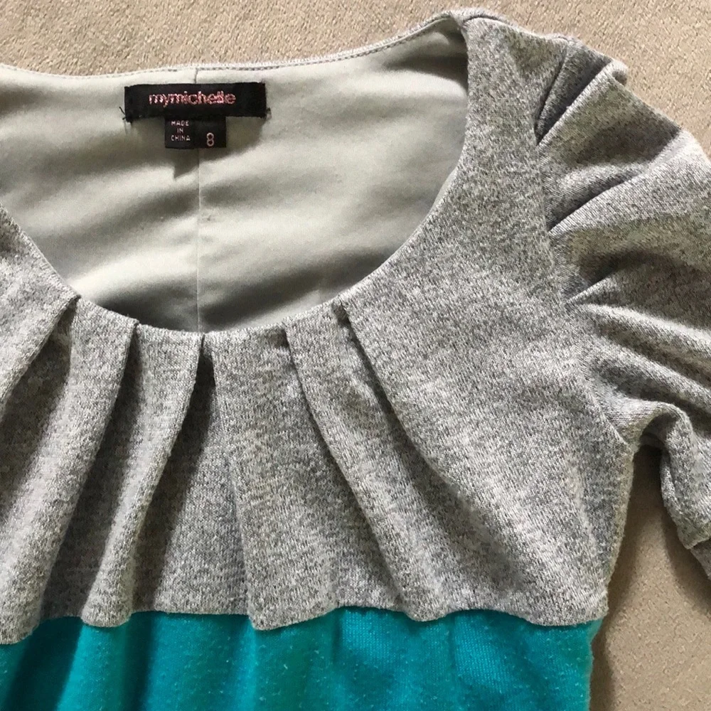 My Michelle Dress Girls Size 8‎ Gray Teal Blue Black
